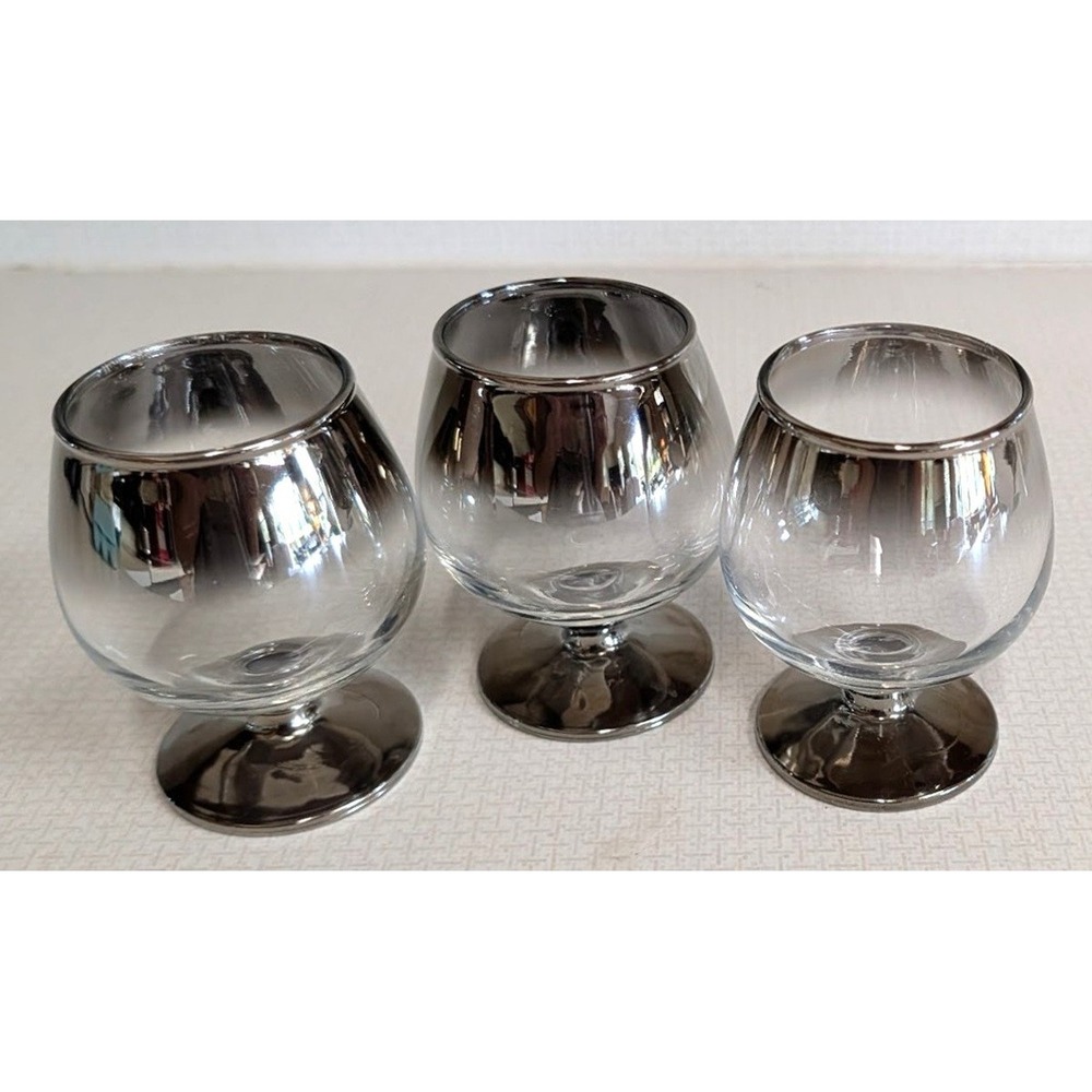 MCM Lusterware Silver Mercury Fade Small Snifter Glasses, 4 oz, 1950s, Set of 3